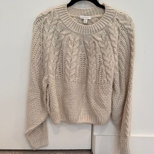 Topshop Cream Cable-Knit Crewneck Sweater